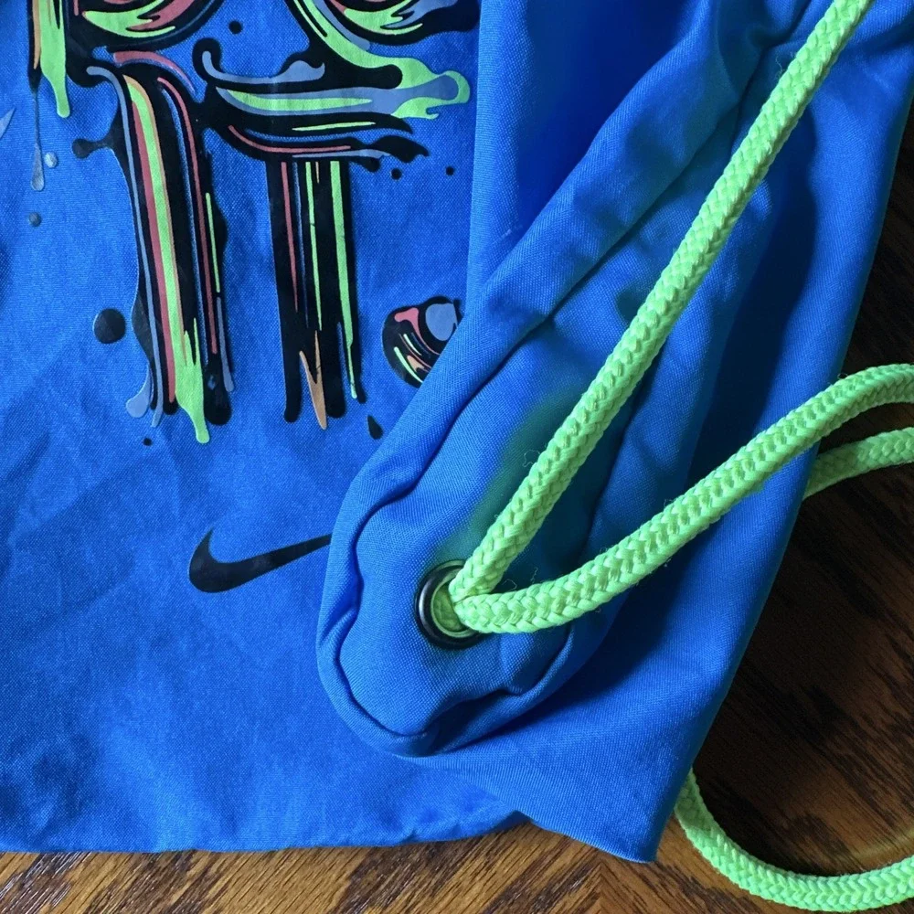 Nike Just Do It Drawstring Gym Bag Blue/Green 15L Polyester Adjustable BA5120